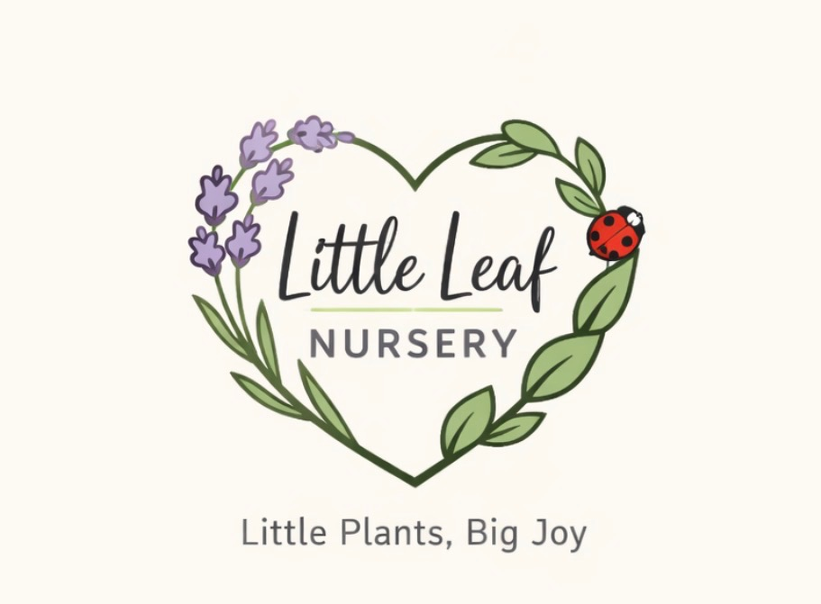 Little Leaf Nursery — heart wreath logo with lavender and ladybug